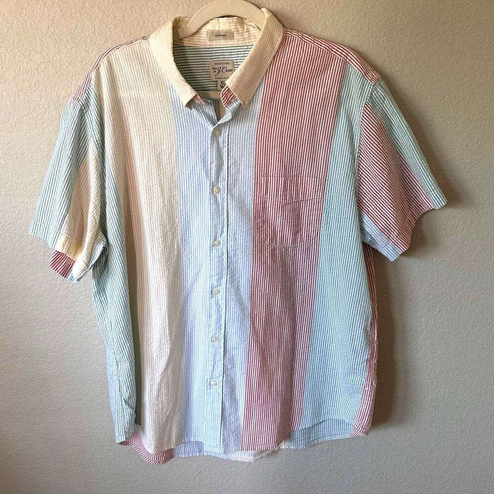 NWT J.Crew Men Classic Fit Seersucker Button Down Shirt L Colorblock Coastal